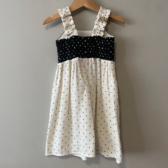 Handmade Children's Black Off White Polka Dot 100% Cotton Elastic Straps Dress - Picture 2 of 13